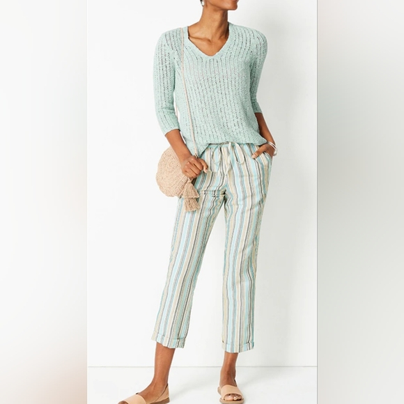 J. Jill Sweaters - J. Jill Textured Open-Stitch V-Neck Sweater Women's L Mint Casual Minimalist